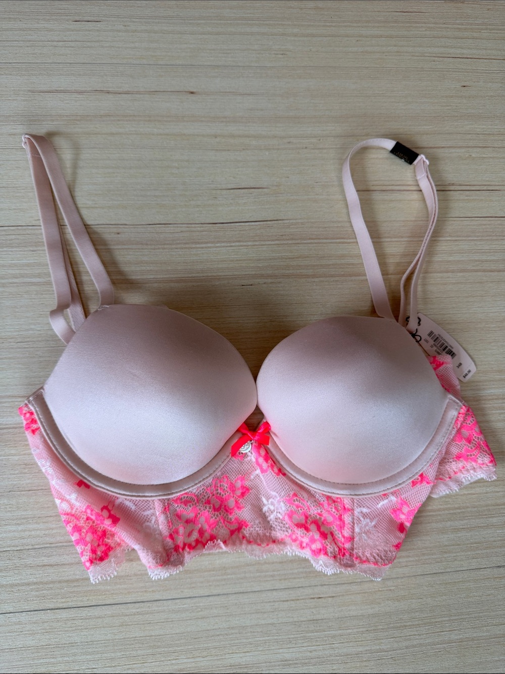 Victoria's Secret Pale Pink Push-Up Bra with Neon Pink Lace